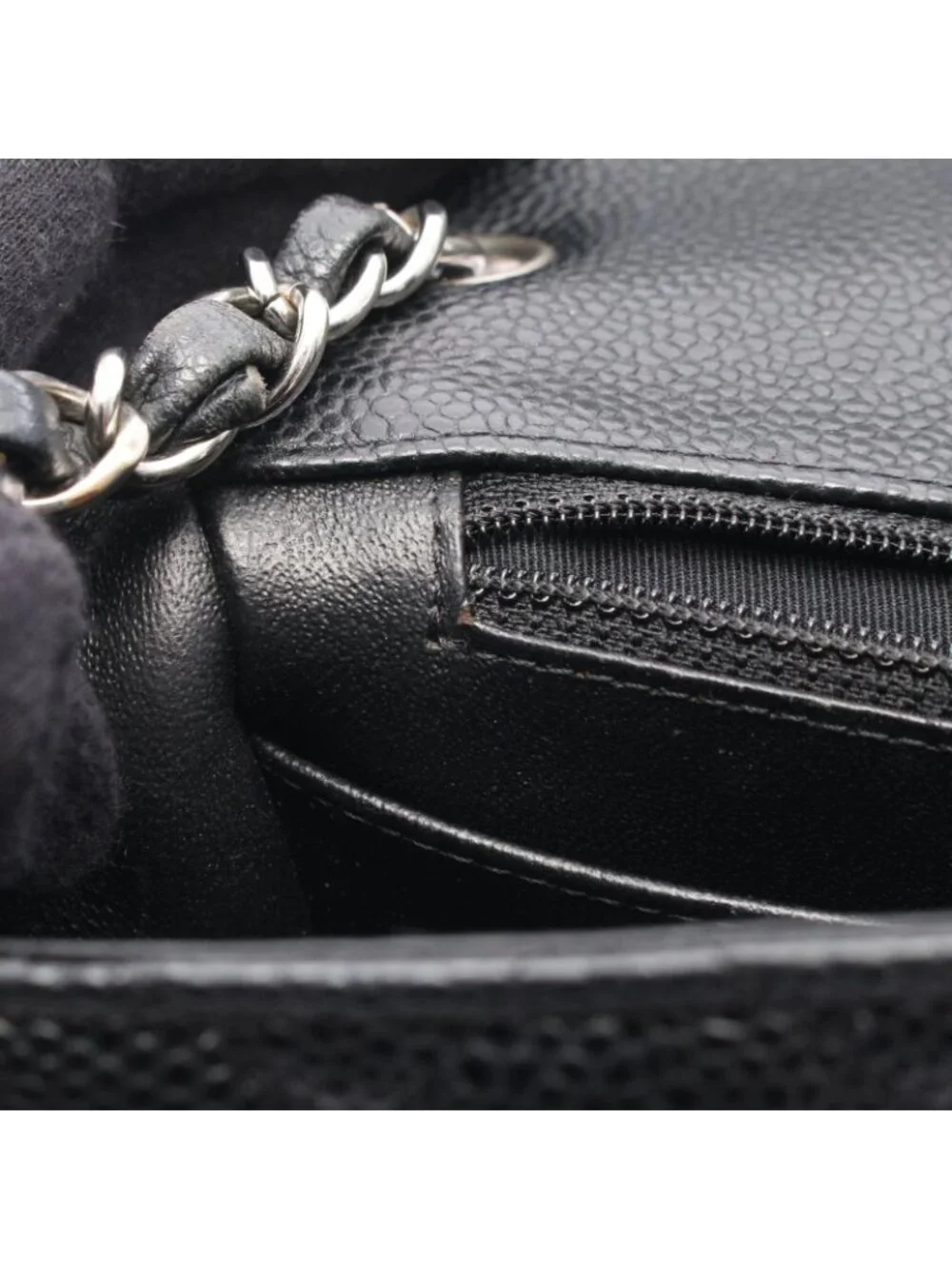 Chanel Shoulder Bag Mini Quilted Black Caviar Leather Chain